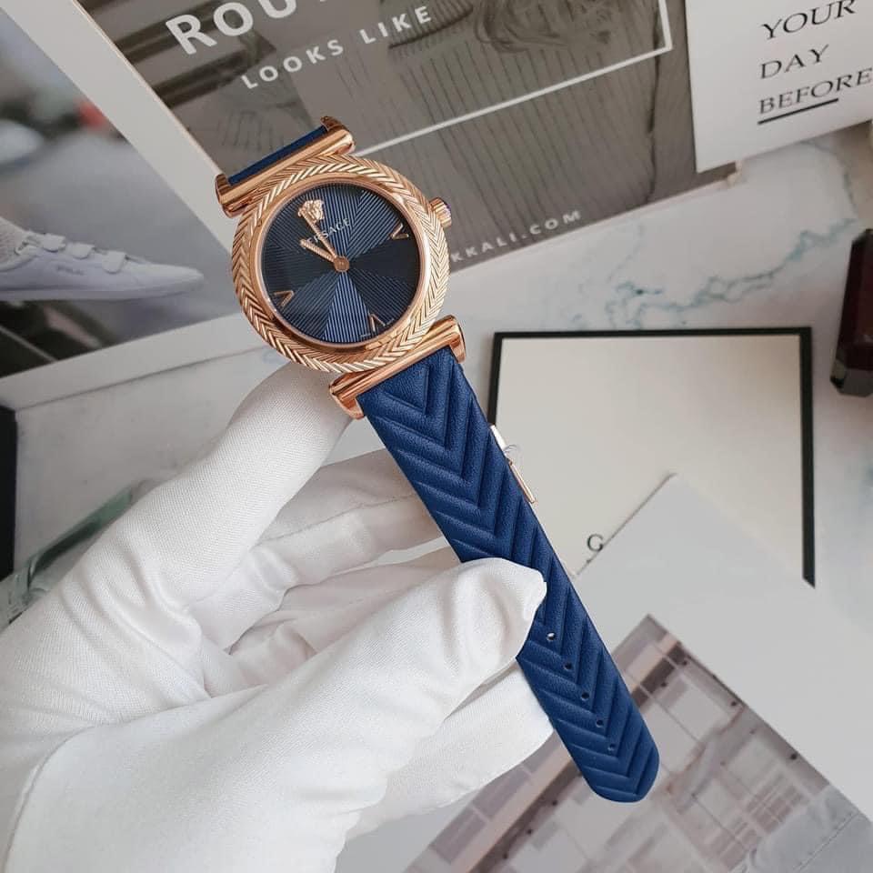 (ĐỒNG HỒ NỮ) Versace V Motif Blue Dial Blue Leather VERE01720 35mm
