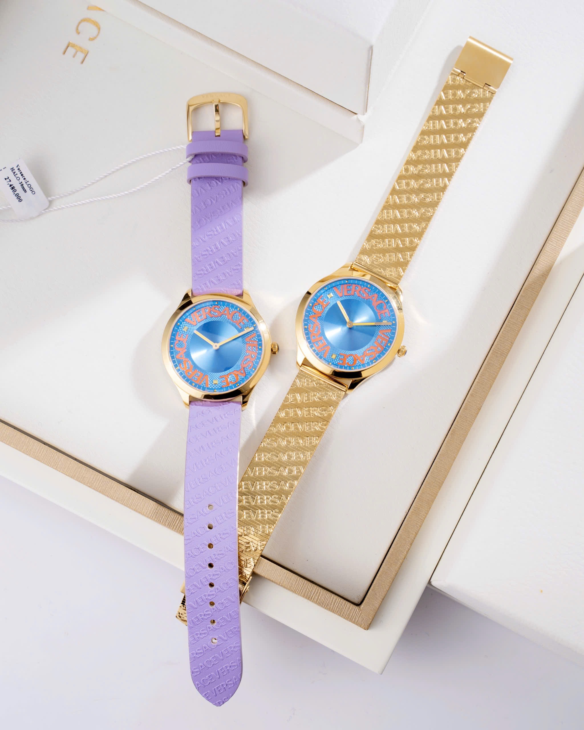 (ĐỒNG HỒ NỮ ) Versace Logo Halo Quartz Blue Dial Ladies Watch VE2O00722