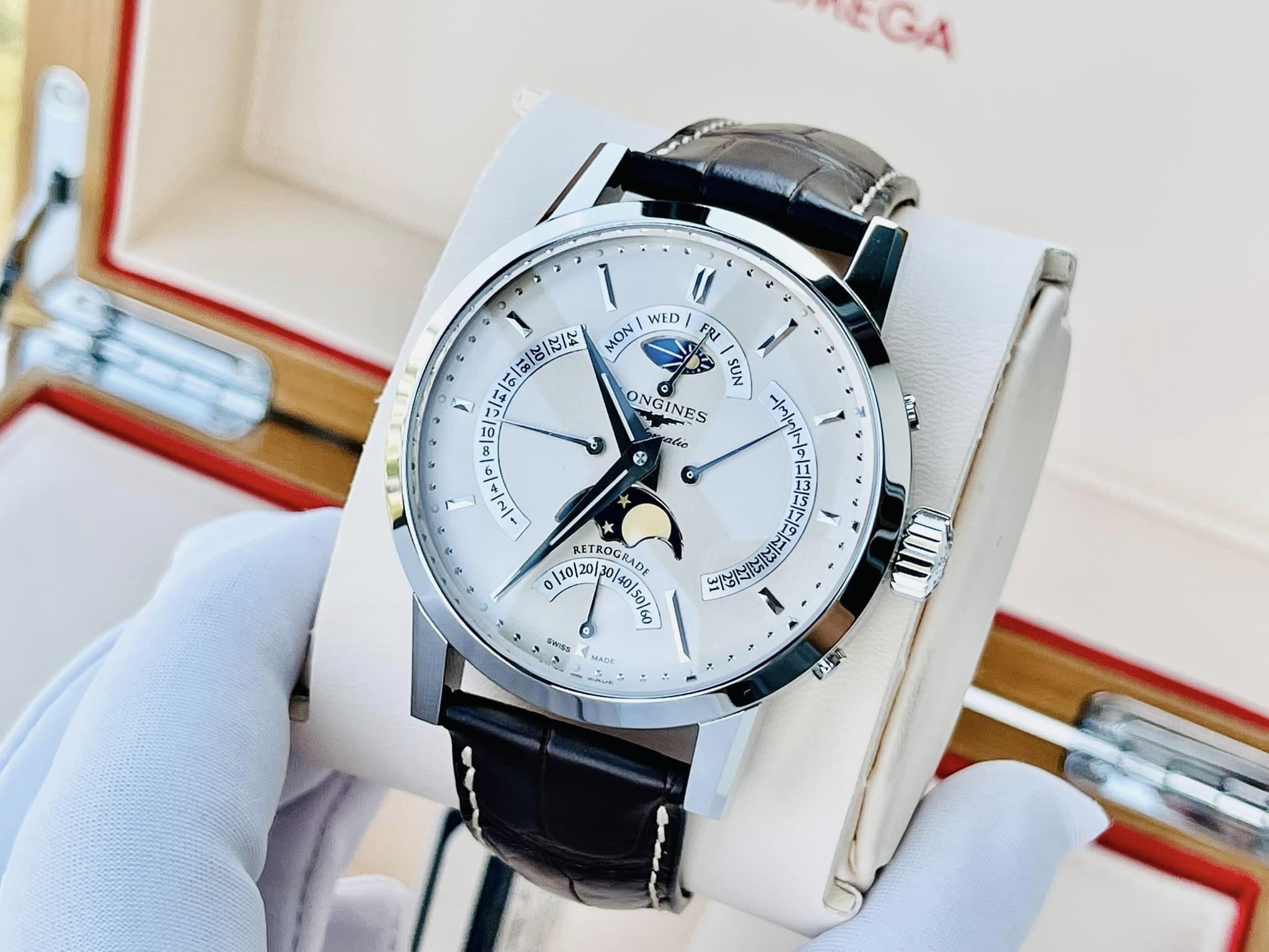 (ĐỒNG HỒ NAM) (New) Longines Retrograde Automatic L4.828.4.92.4 Moonphase ( L48284924 ) 42mm
