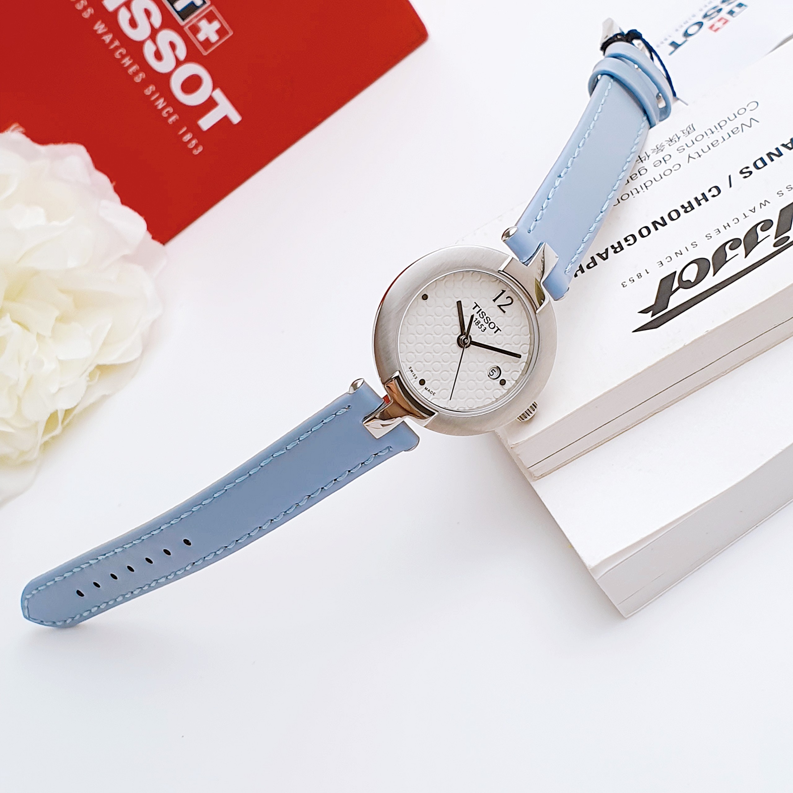 Ảnh 5 của (ĐỒNG HỒ NỮ) Tissot Pinky White Dial Blue Leather Ladies Watch T0842101601702 - T084.210.16.017.02 28mm