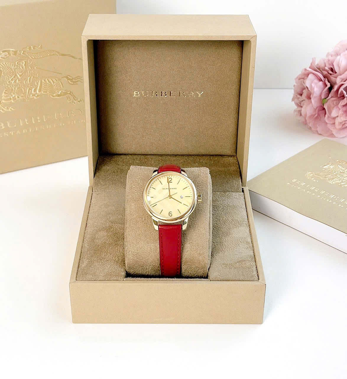 (ĐỒNG HỒ NỮ) BURBERRY The Classic Round Red Leather Strap Ladies Watch BU10102, 32mm