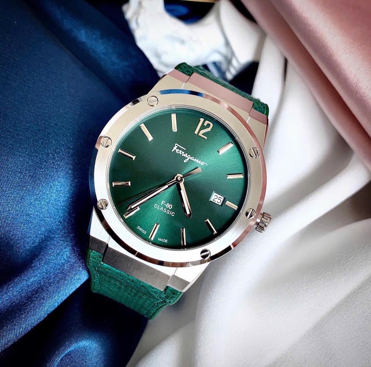 (ĐỒNG HỒ NAM) (NEW) Salvatore Ferragamo F-80 Karung SFDT00519 Màu Xanh Green