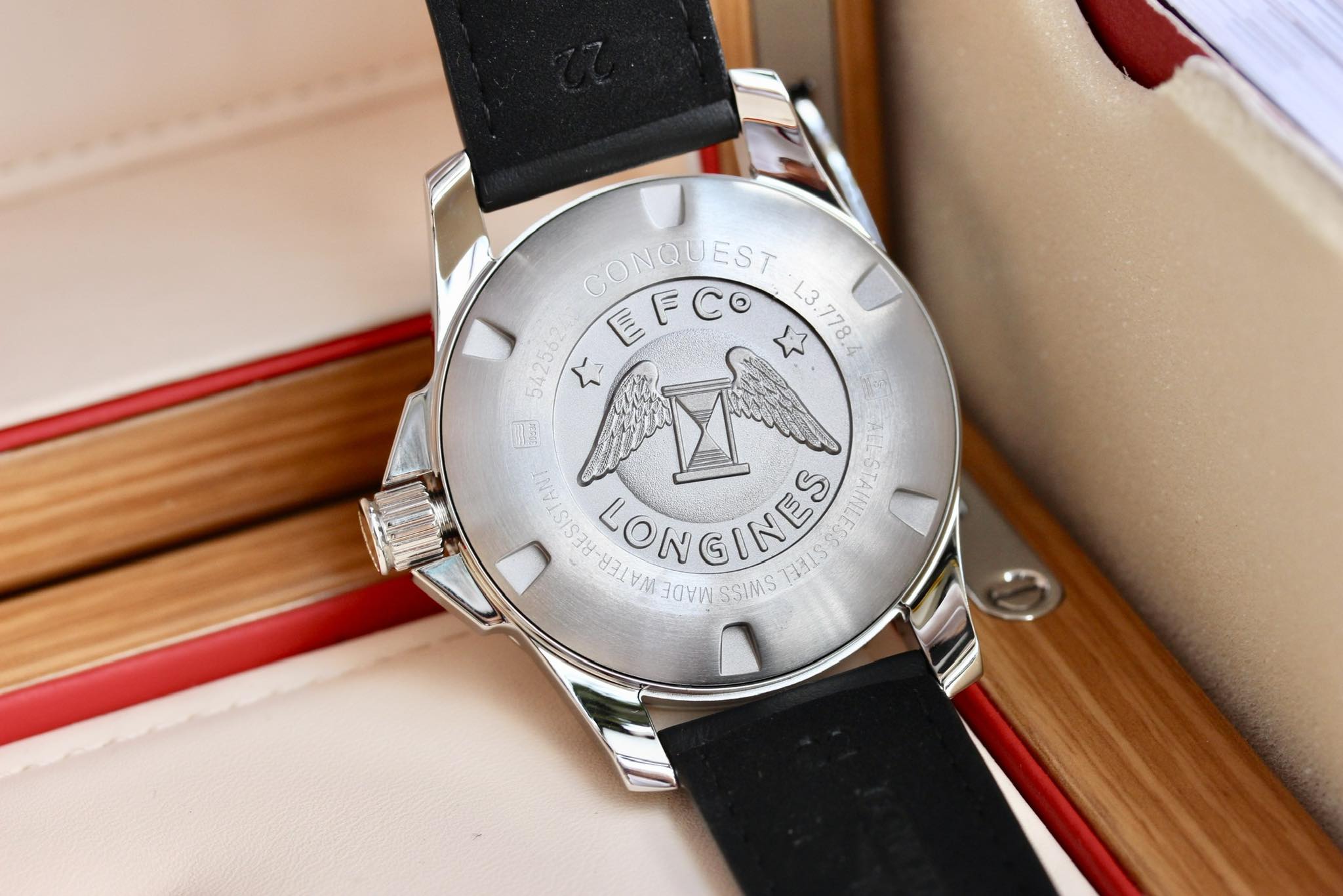 Ảnh 5 của (ĐỒNG HỒ NAM) (New)  LONGINES Conquest Automatic 43mm Black Dial Black Leather Strap Men's Watch L3.778.4.58.3 (L37784583)
