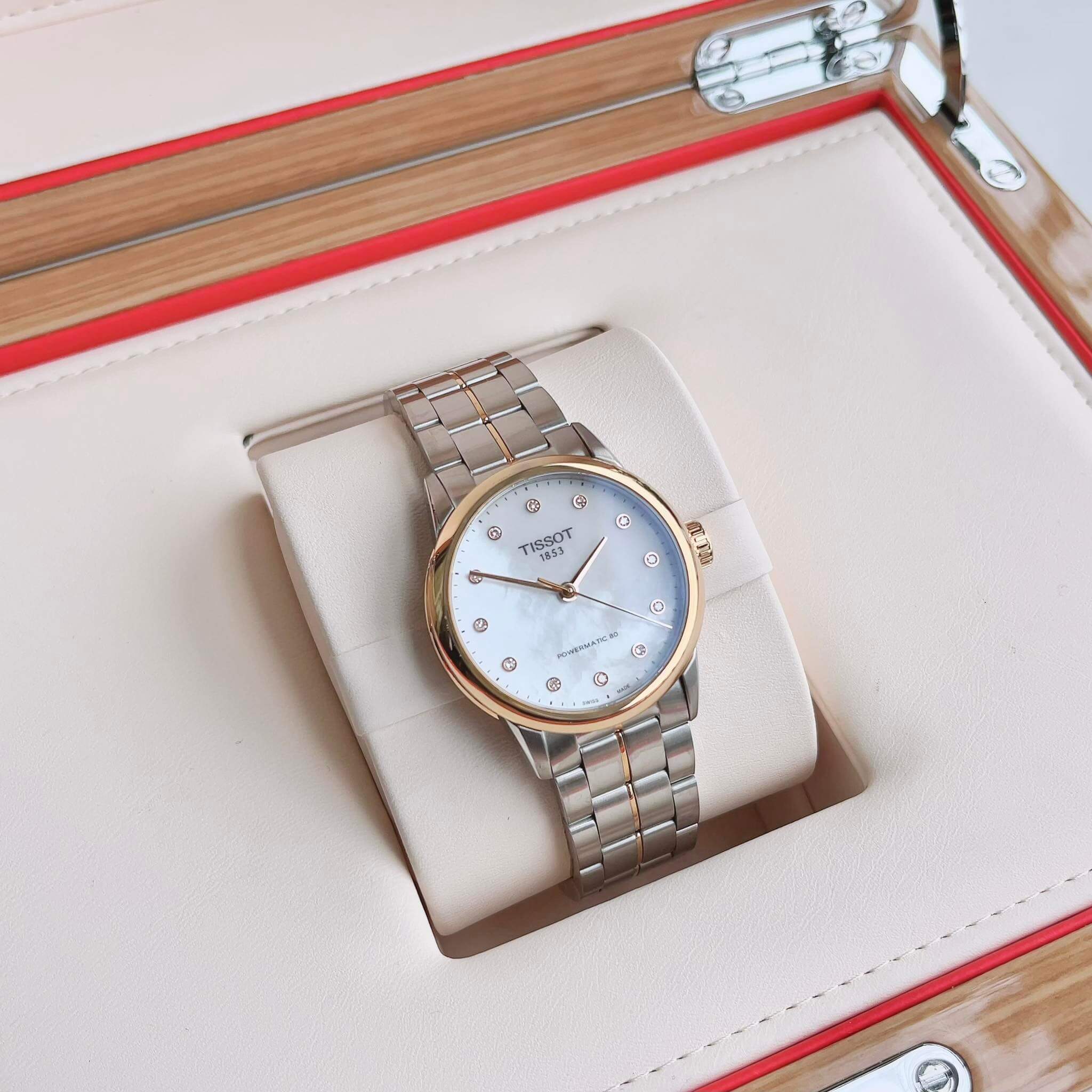 (ĐỒNG HỒ NỮ) TlSSOT T086.207.22.116.00 ( T0862072211600 ) Luxury Automatic Diamond White Mother of Pearl Dial Ladies Watch 33mm