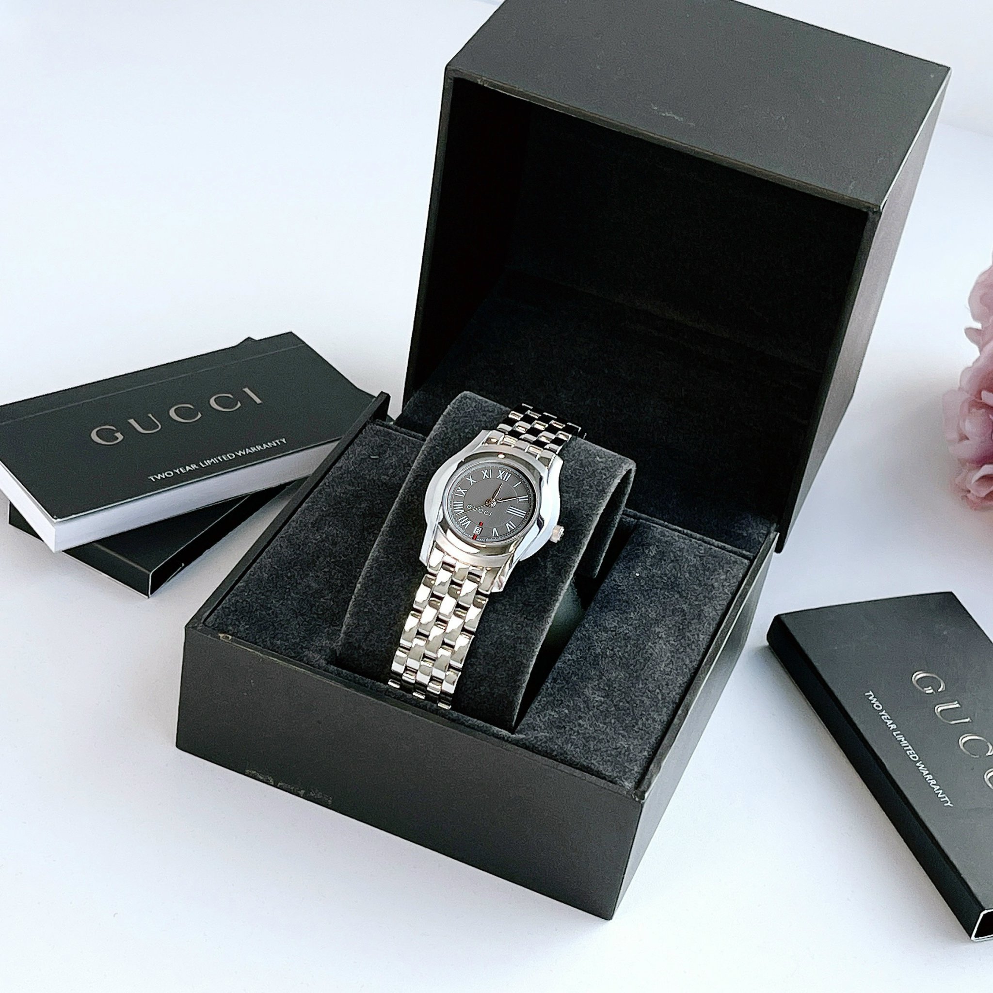 (ĐỒNG HỒ NỮ) Gucci 5505 Womens Grey 'G' Dial Steel watch YA055508 26mm