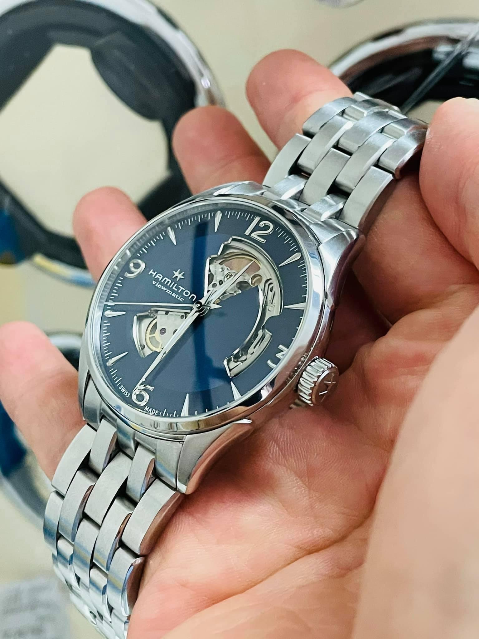 Ảnh 5 của [LƯỚT] Hamilton Jazzmaster Open Heart Blue 42mm H32705141 fullbox đẹp Nam Tính- Xanh hút mắt