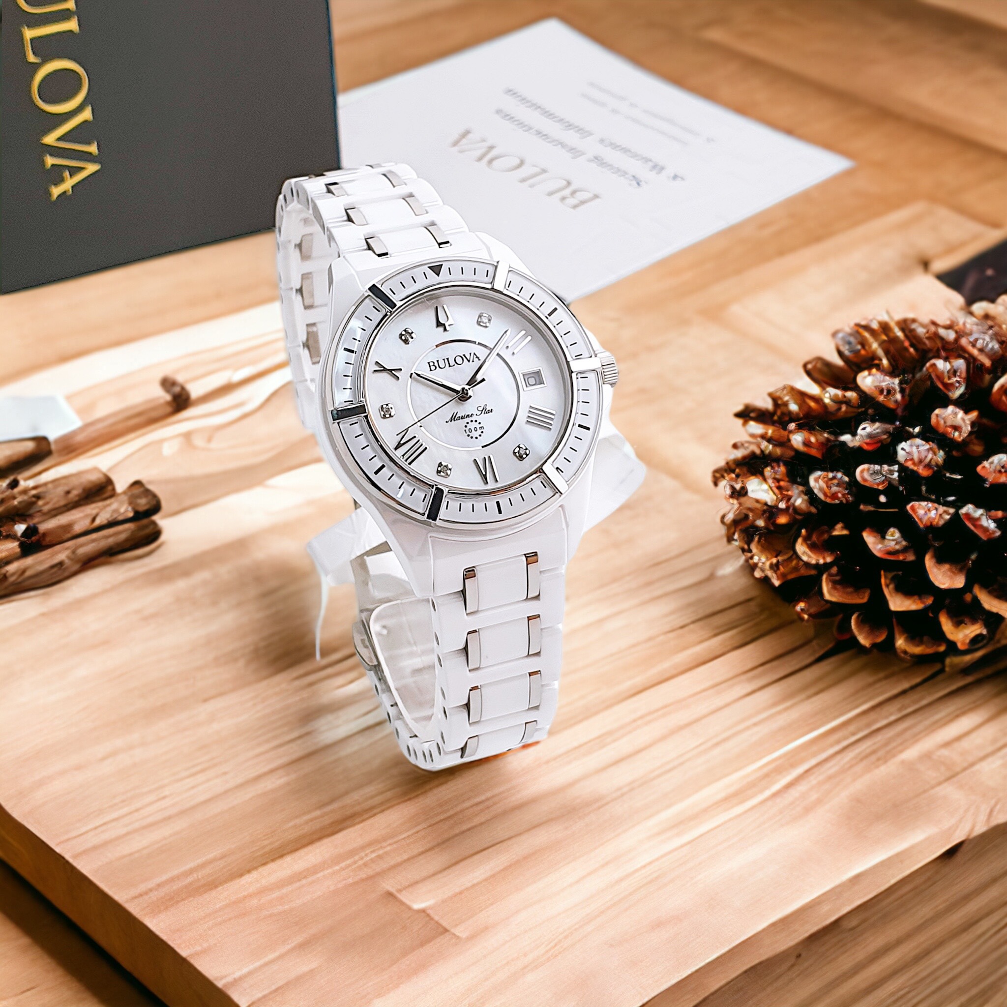 (ĐỒNG HỒ NỮ) Bulova Marine Star Silver Mother of Pearl Diamond Dial Ladies 98P172 37mm