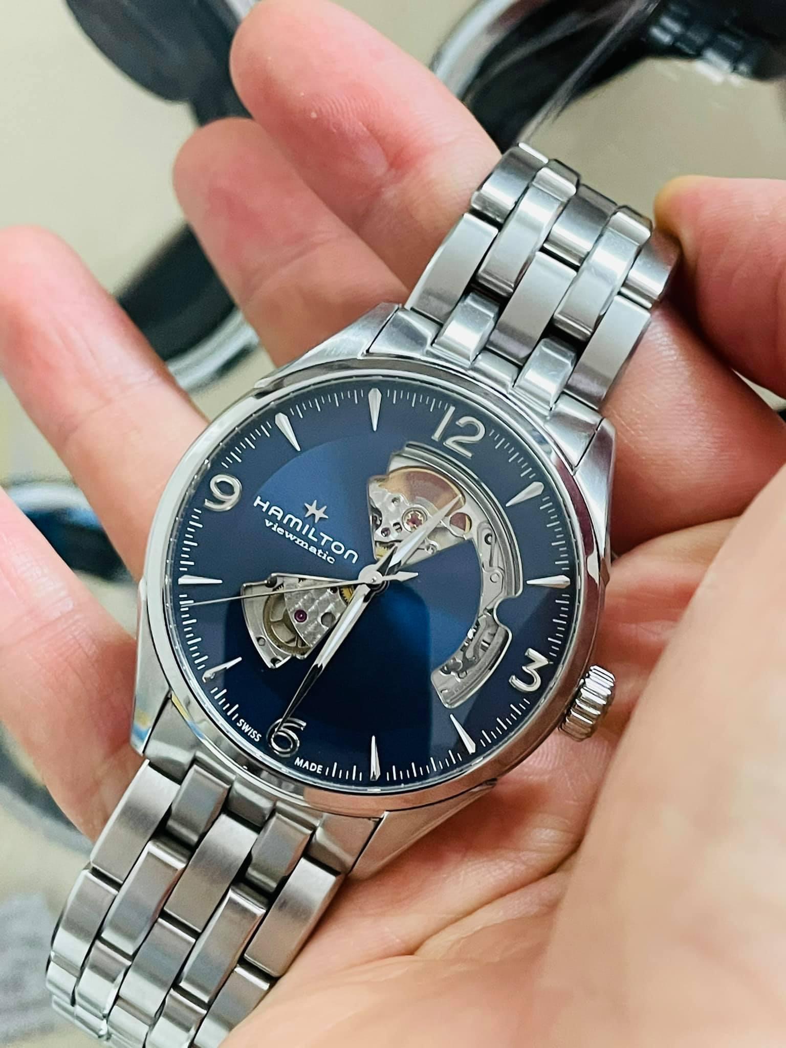 Ảnh 4 của [LƯỚT] Hamilton Jazzmaster Open Heart Blue 42mm H32705141 fullbox đẹp Nam Tính- Xanh hút mắt