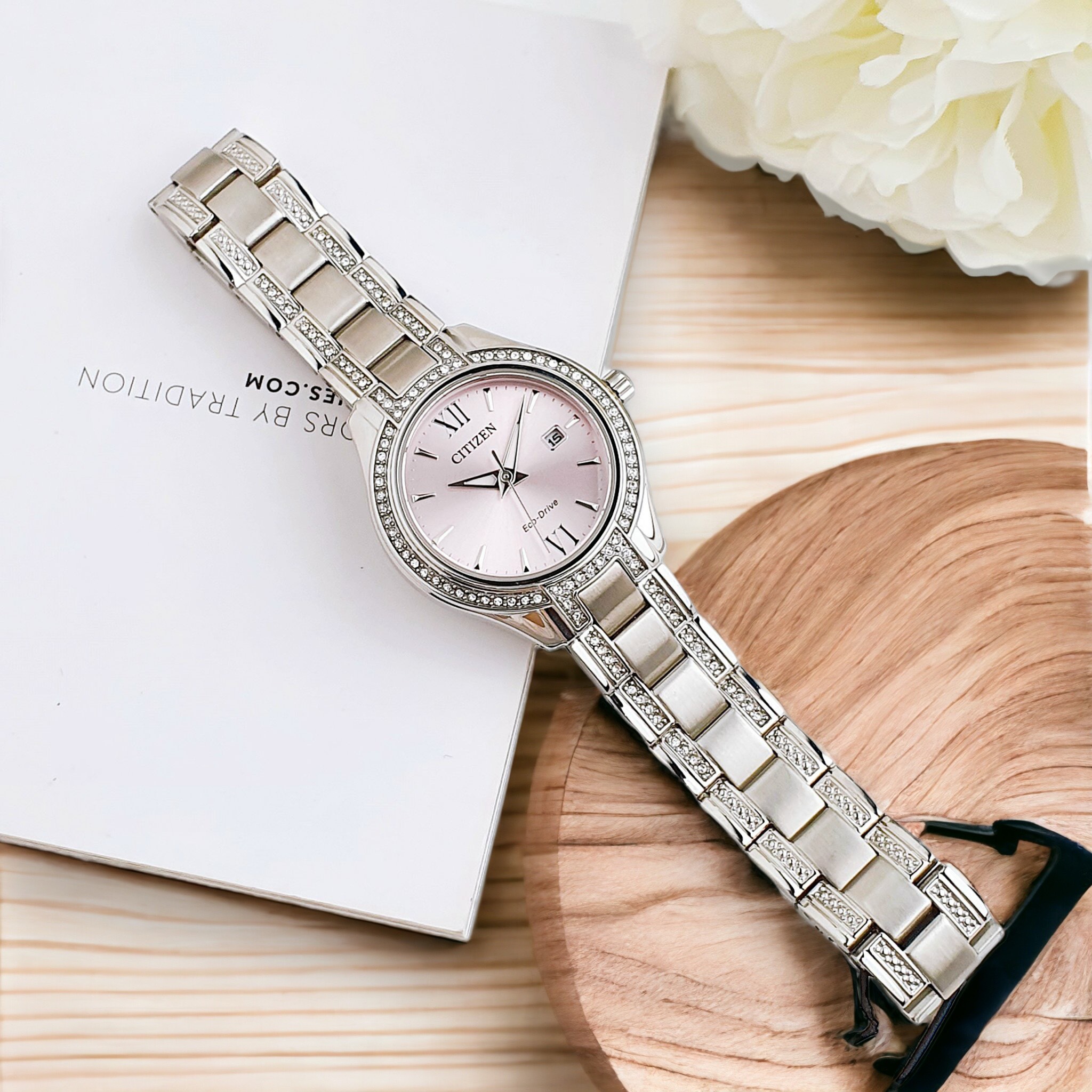 Ảnh 4 của (ĐỒNG HỒ NỮ) Citizen Eco-Drive Women's Calendar Silver-Tone  FE1230-51X dây silver FE123051X
