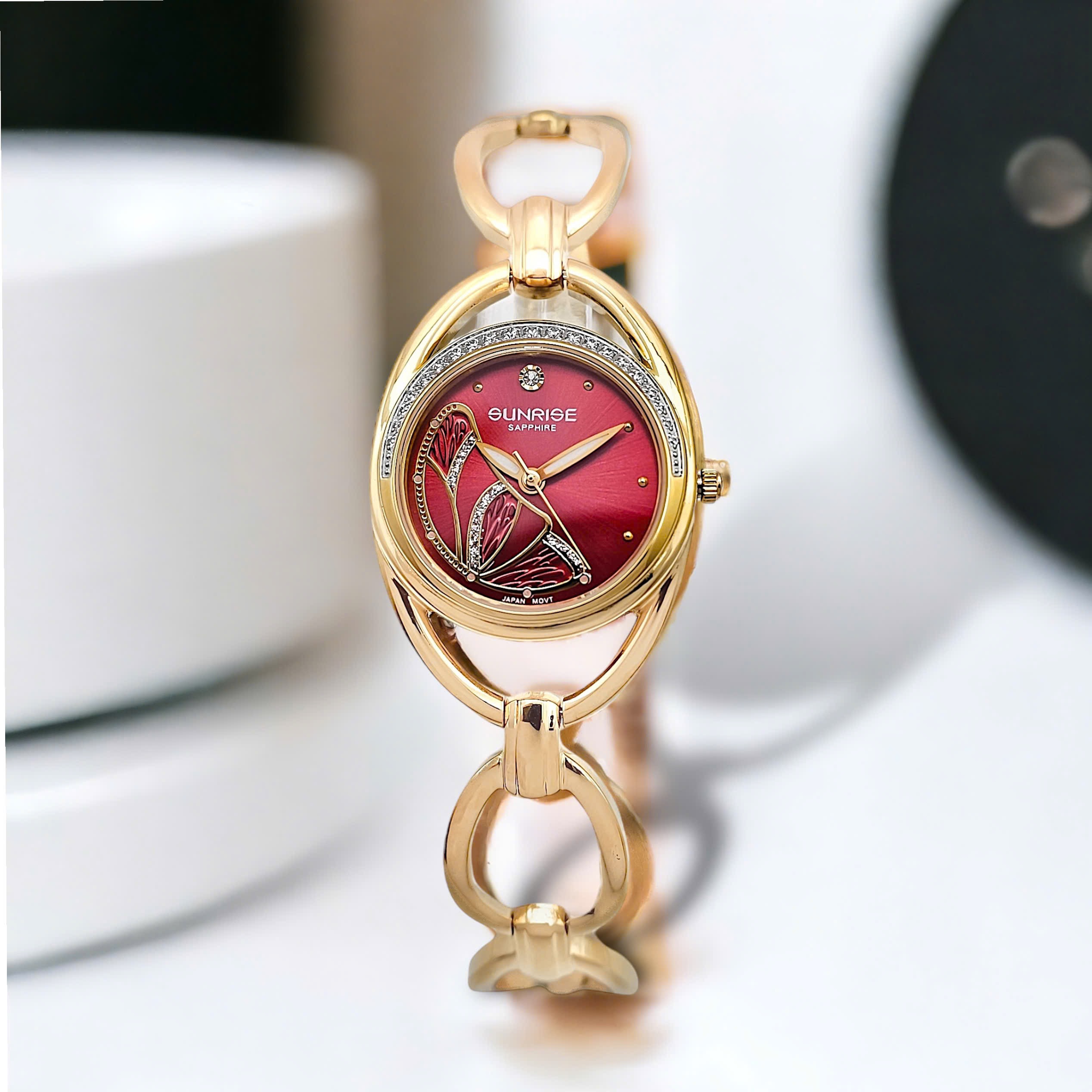 ( ĐỒNG HỒ NỮ ) Sunrise 9014AA mặt số đỏ 28mm