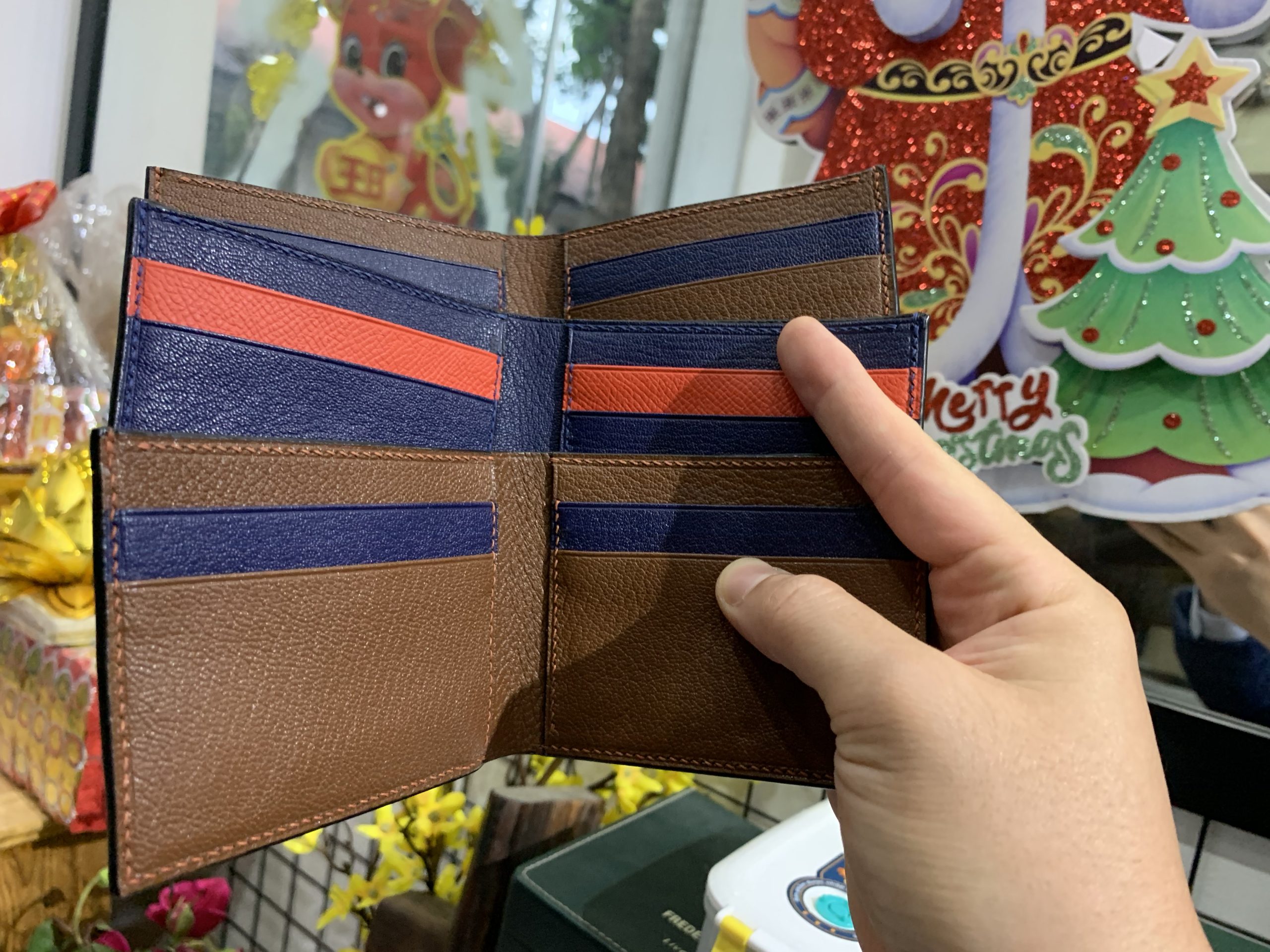 Ví da mini Epsom - Xanh Navy
