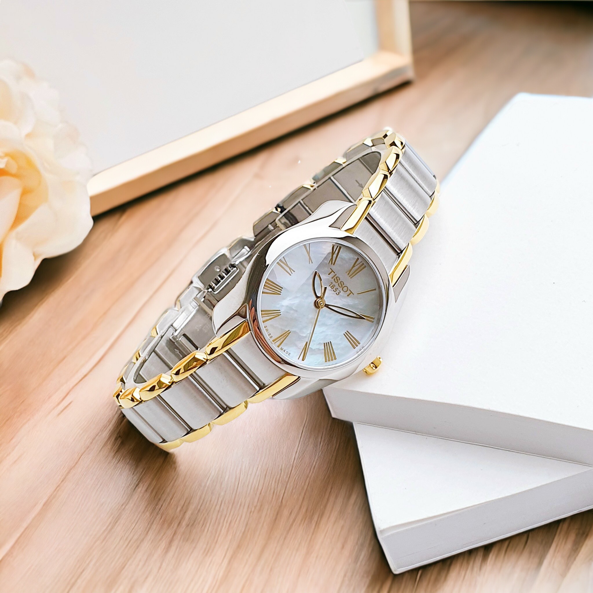 Ảnh 6 của (ĐỒNG HỒ NỮ) TISSOT T023.210.22.113.00  (T0232102211300) T-Wave Quartz White Mother of Pearl Dial Two-tone Ladies Watch