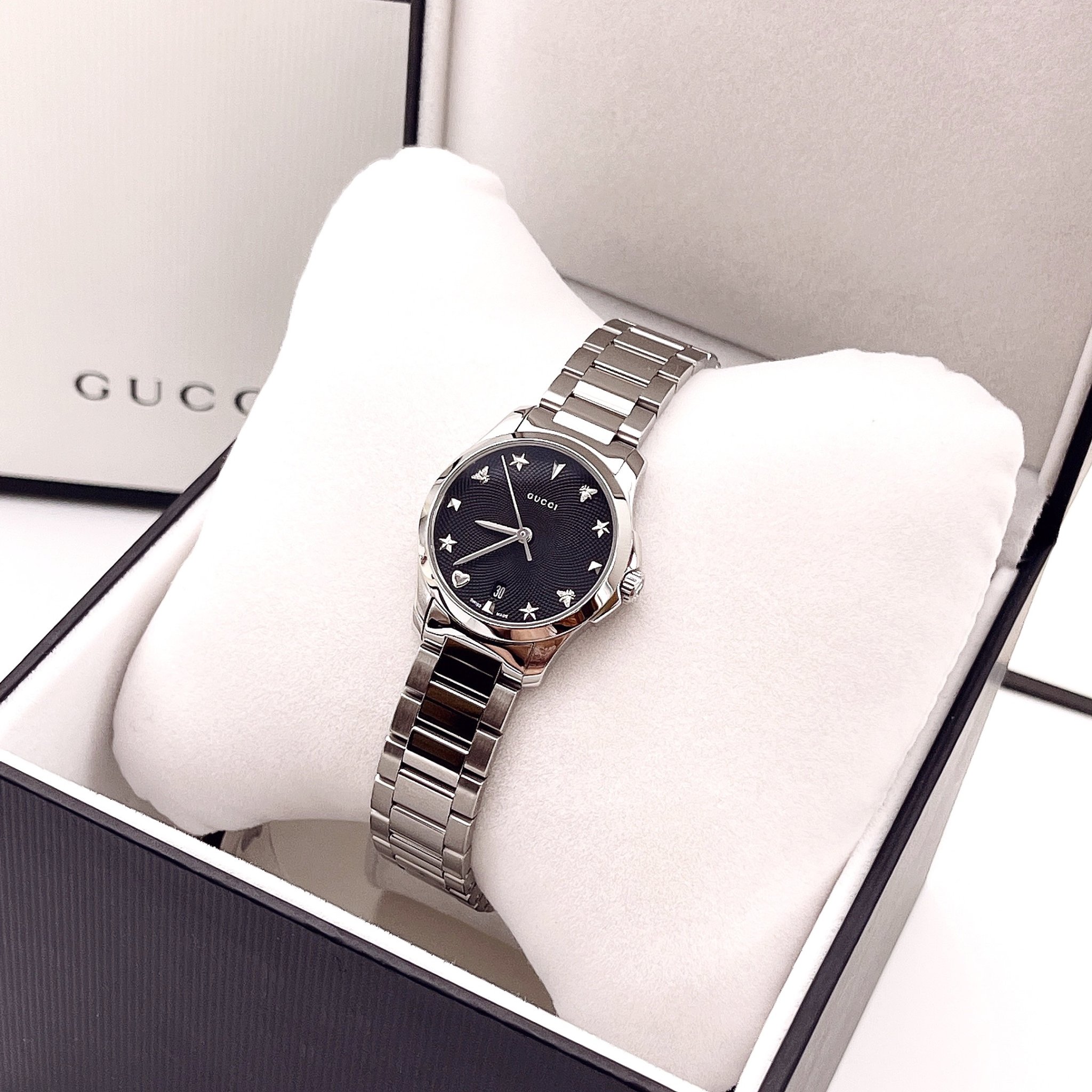 Ảnh 2 của (ĐỒNG HỒ NỮ) Gucci G Timeless Black Dial Silver Watch YA12657329mm